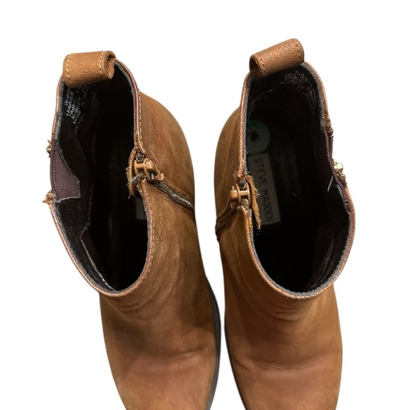 Steve Madden Leather Brown Ankle Booties With Side Zippers - Picture 6 of 10